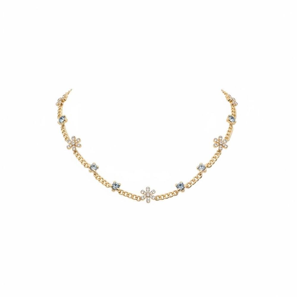 Karl Lagerfeld Paris Gold Tone Crystal Flower Necklace Adjustable NWT